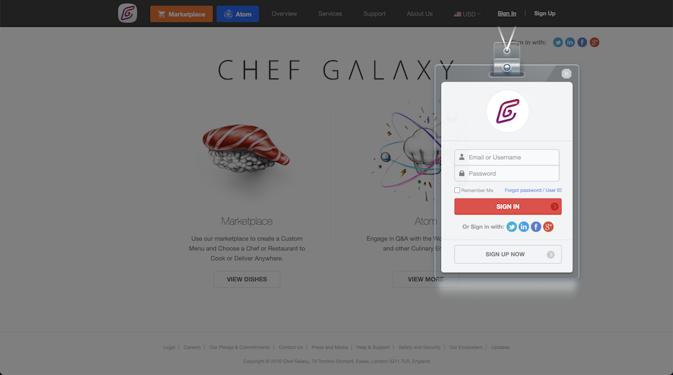 Chef Galaxy landing page